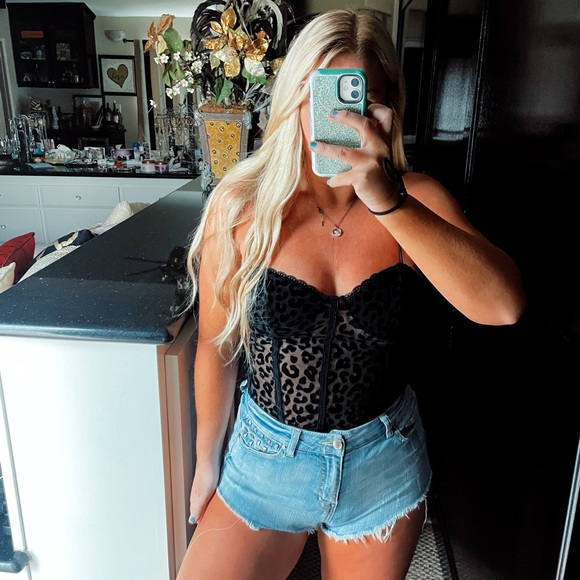 Tops - Black leopard sheer corset tank top